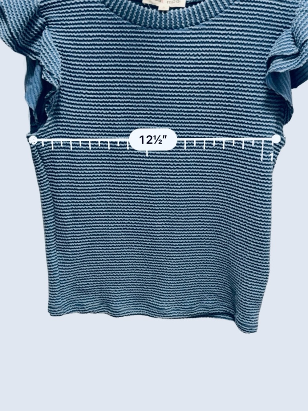 Moa Moa Blue Ribbed Knit Ruffle Flutter Sleeve Top - Small - Picture 8 of 9